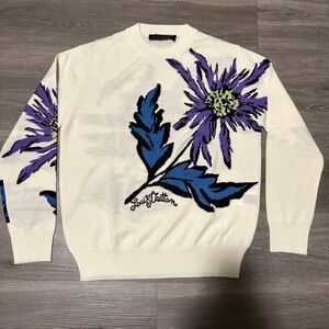 Louis Vuitton White Sweater with Purple and Blue Floral Design